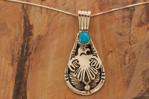 Genuine Sleeping Beauty Turquoise Sterling Silver Native American Pendant